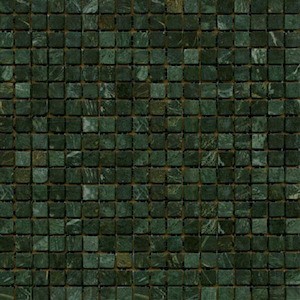 Mrazuvzdorná kamenná mozaika v zelené barvě o rozměru 30,5x30,5 cm a tloušťce 7 mm s matným povrchem. Základní prvek ve tvaru čtverce o rozměru 1,5x1,5 cm.