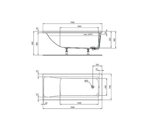 Obdélníková vana Ideal Standard Connect Air 150x70 cm akrylát levá i pravá T361301