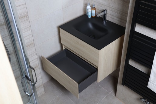 Koupelnová skříňka s umyvadlem černá mat Naturel Verona 86x51,2x52,5 cm světlé dřevo VERONA86CMSD
