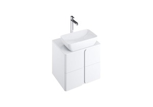 Závěsná koupelnová skříňka pod desku v bílé barvě s lesklým povrchem o rozměru 60x50x46 cm. s povrchem z MDF desky Dvířka mají levé i prvé otevírání.