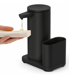 Bezdotykový dávkovač na mycí prostředek Simplehuman s držákem houbičky černá mat SHST1079